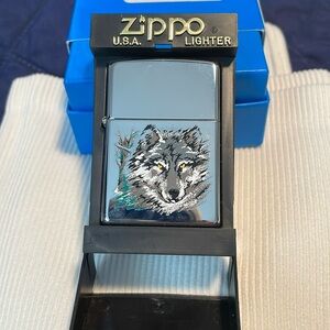 Genuine Zippo lighter with painted wolf